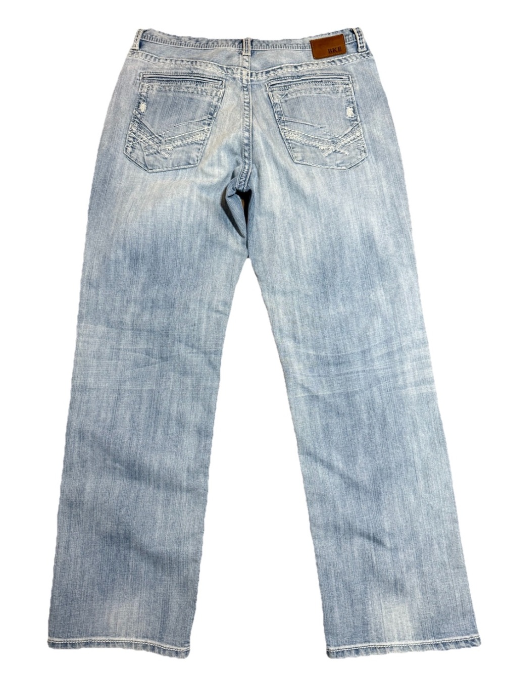 BKE Seth Jeans Mens 34R (34 x 32) Denim Stretch Light Wash Baggy Faded Whiskered